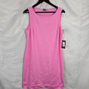 JUDY P Sabrina Sheath Dress Smooth Stretch Solid Pink Sleeveless Size L ‎ NWT